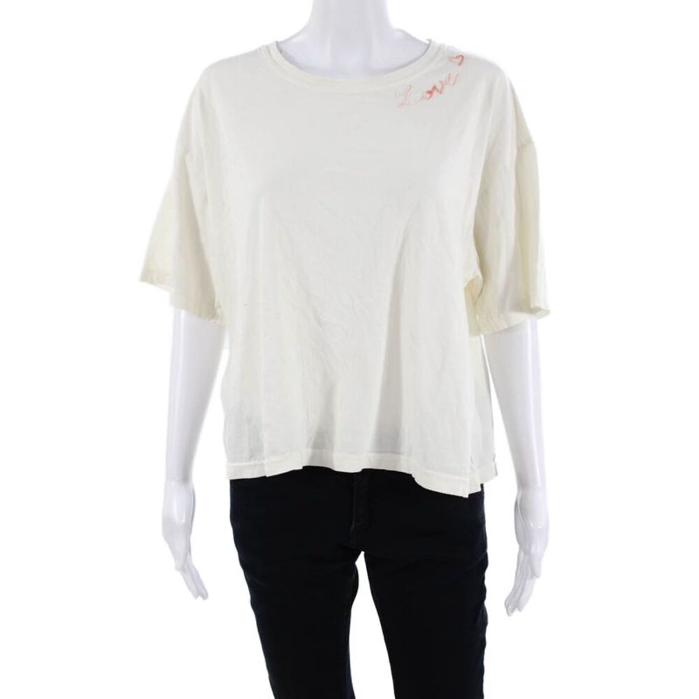 Designer Women Basic White Crew Neck Short Sleeve T-Shirt Size M